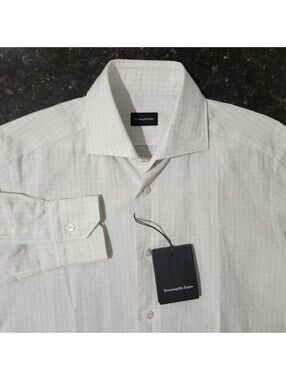 NWT Ermenegildo Zegna Button Up Linen Blend Plaid Check Shirt 39/15½ Preppy